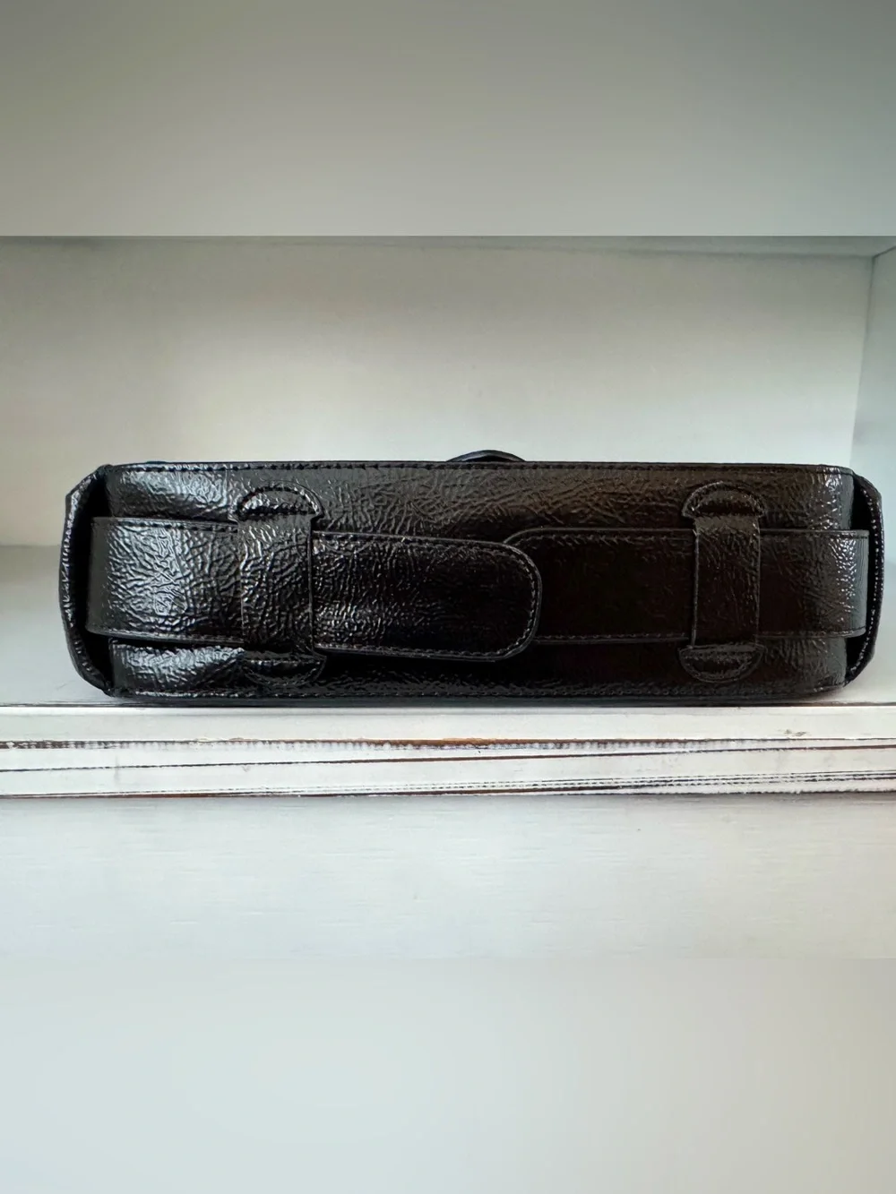 Manc Aurora Micro Black Gold Glossy Calf‎ Leather Shoulder Purse